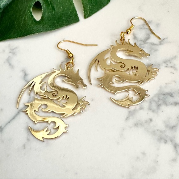 2/$30🌵 Dragon Earrings Gold Asian Bohemian Ethnic Jewelry Mortal Kombat NEW - Picture 5 of 10